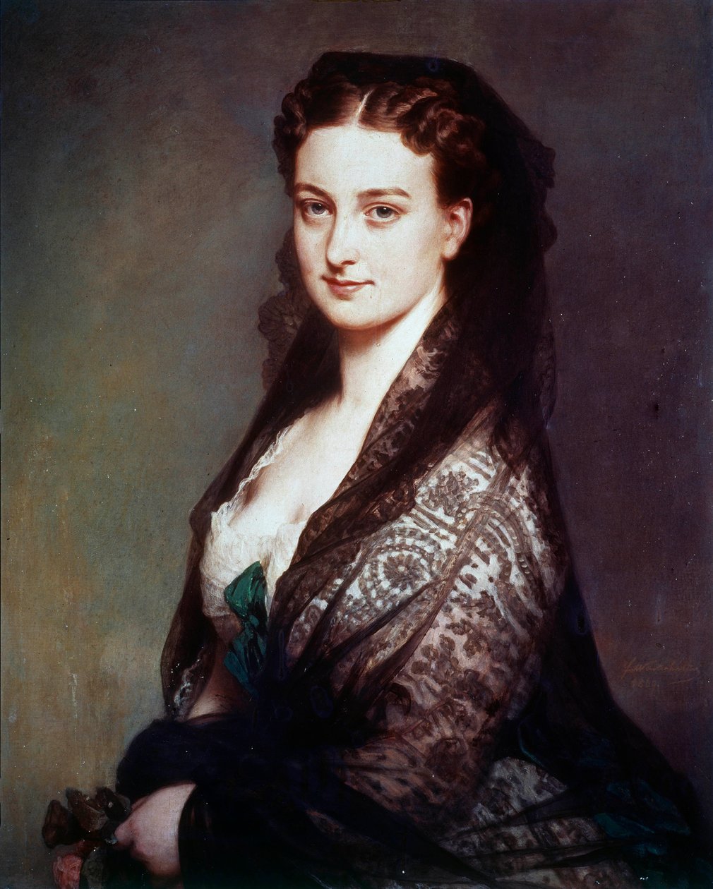 O desconhecido tem a Mantilla Painting de Franz Xavier Winterhalter (1806-1873). 1869. Dim. 0,80 X 0,65 m. Compiegne, museu do castelo de Franz Xaver Winterhalter