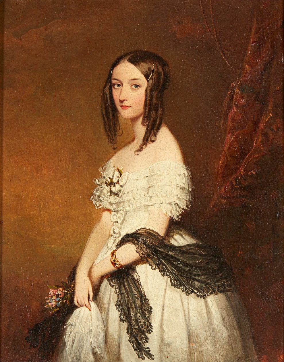Uma natureza morta de flores sortidas em um vaso com frutas misturadas em uma borda (óleo sobre tela) de Franz Xavier (manner of) Petter