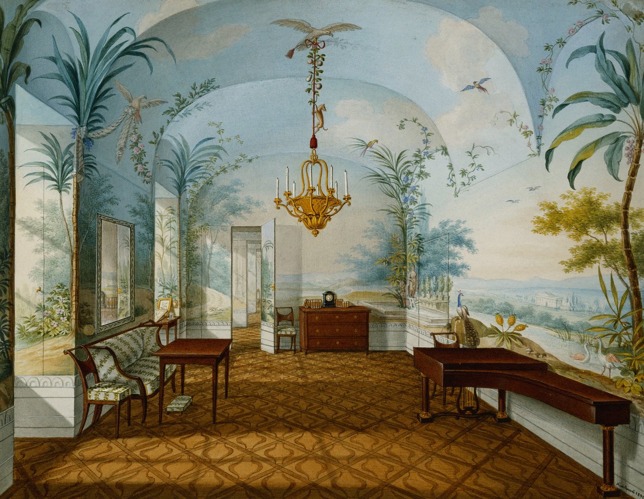 Salão Pintado no Palácio de Schonbrunn, Chamado Marian&39;s Room, Schonbrunn, 1831 de Franz Xavier Nachtmann