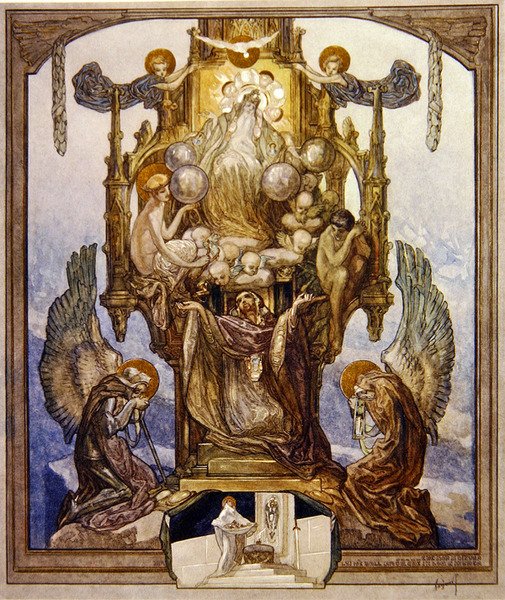 Ilustração de Dantes Divine Comedy, Paradise, Canto VIII, 1921 (wc no papel) de Franz von Bayros