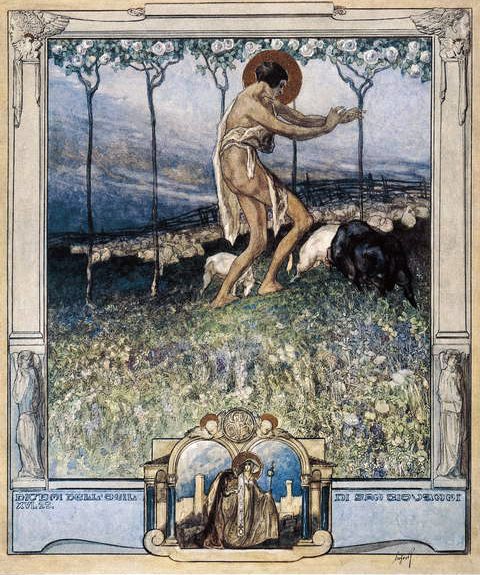 Ilustração de Dantes Divine Comedy, Paradise, Canto XVI, 1921 (wc no papel) de Franz von Bayros