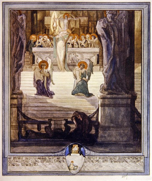 Ilustração de Dantes Divine Comedy, Paradise, Canto XXVIII, 1921 (wc no papel) de Franz von Bayros