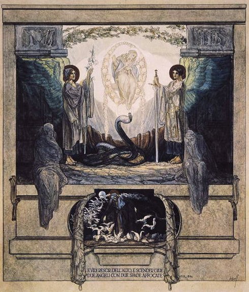 Ilustração de Dantes Divine Comedy, Purgatory, Canto VIII: 24, 1921 (wc no papel) de Franz von Bayros