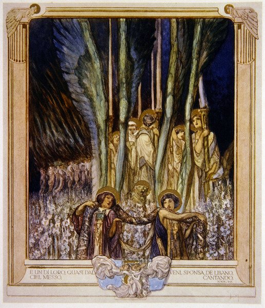 Ilustração de Dantes Divina Comédia, Purgatório, Canto XXX: 10, 1921 (wc on paper) de Franz von Bayros