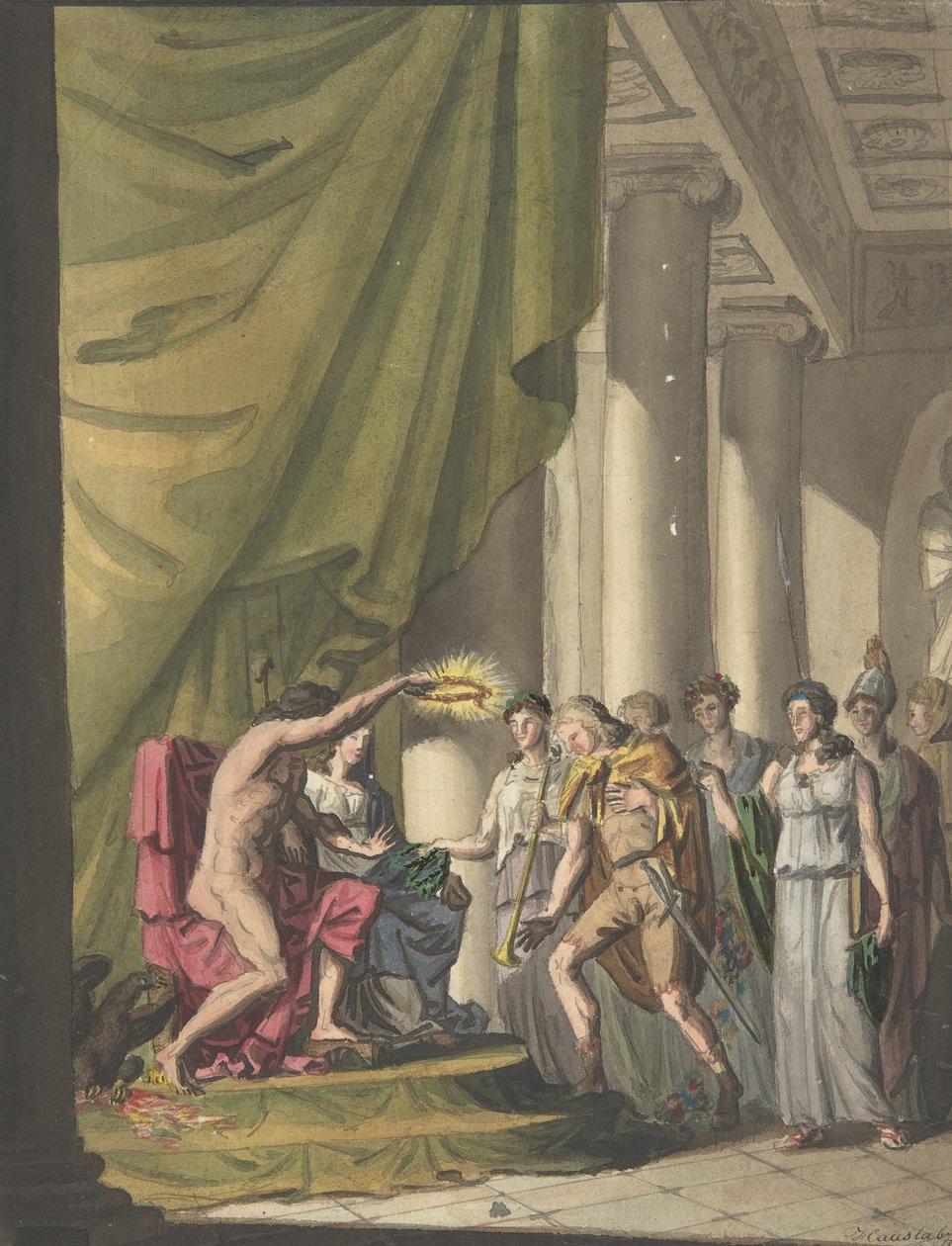 Alegoria da Vitória: Soldado sendo coroado por louros, ca. 1814. de Franz von Hauslab