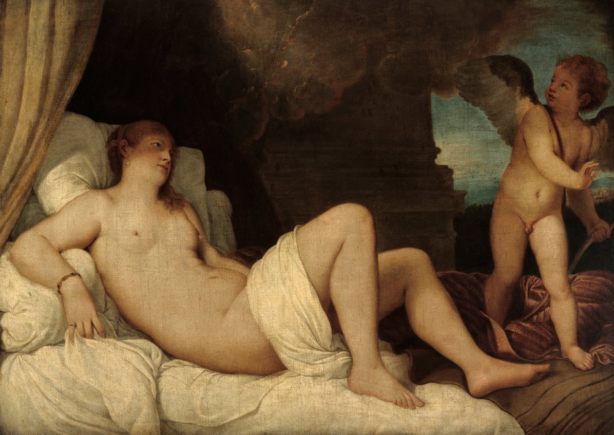Dánae, cópia da pintura de Ticiano em Nápoles de Franz von Lenbach