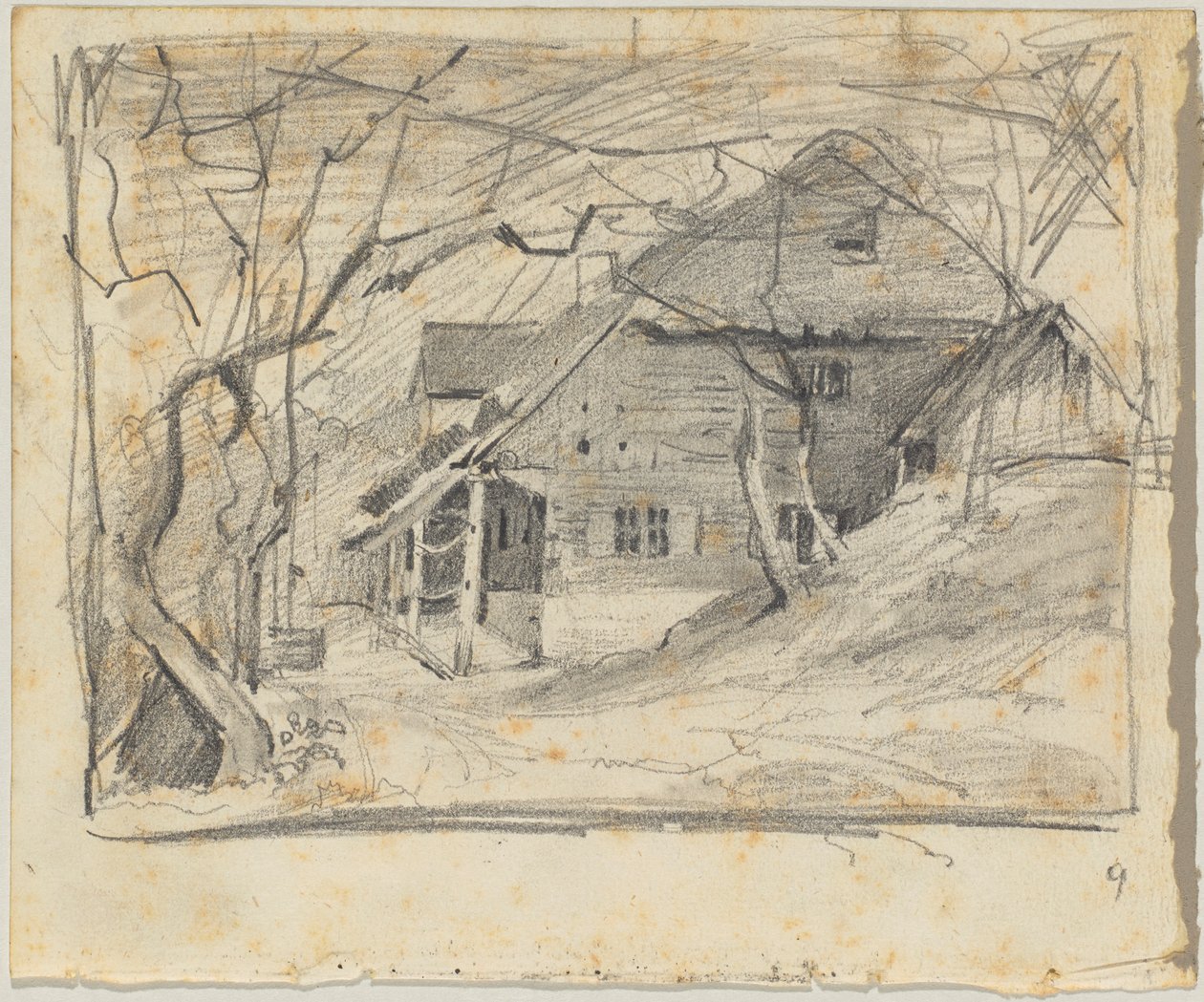 Casa debaixo de árvores nuas de Franz von Lenbach