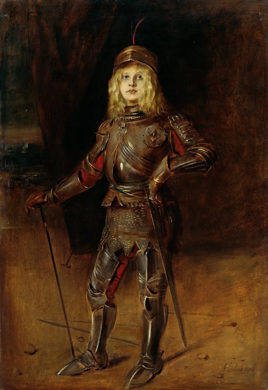 Marion Lenbach com armadura de cavaleiro de Franz von Lenbach