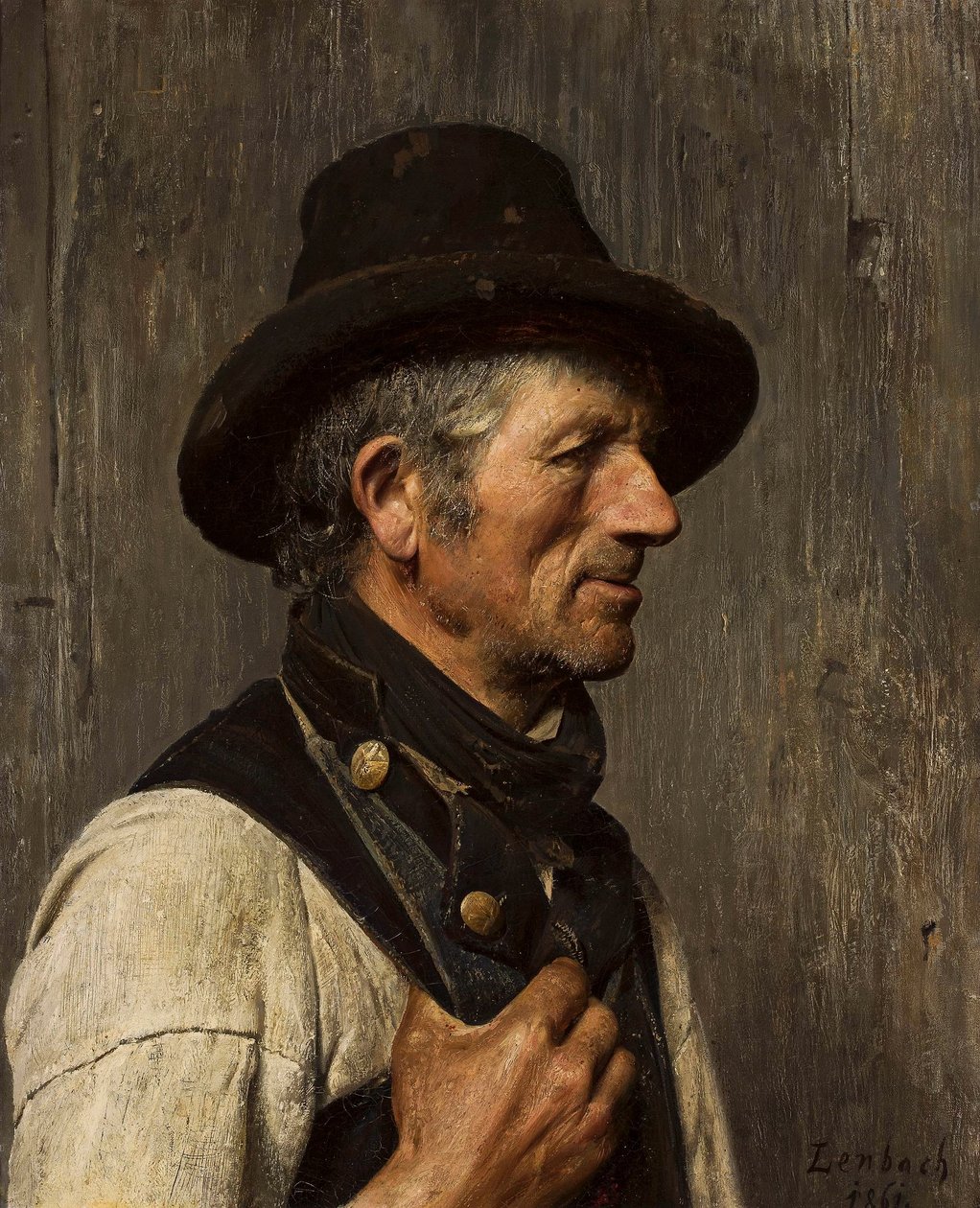 Retrato de um camponês com um chapéu - Pescador de Franz von Lenbach