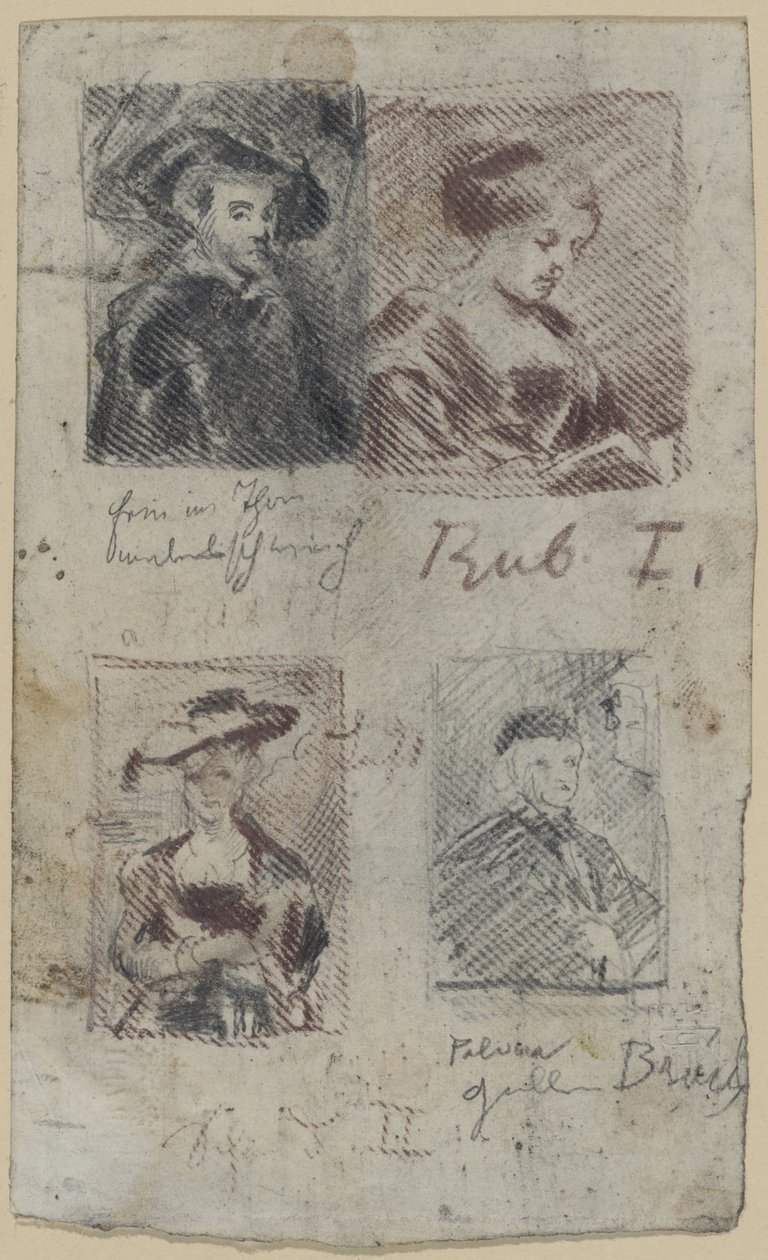 Três esboços de cópia após Peter Paul Rubens, um após Palma Vecchio (?) de Franz von Lenbach, Peter Paul Rubens