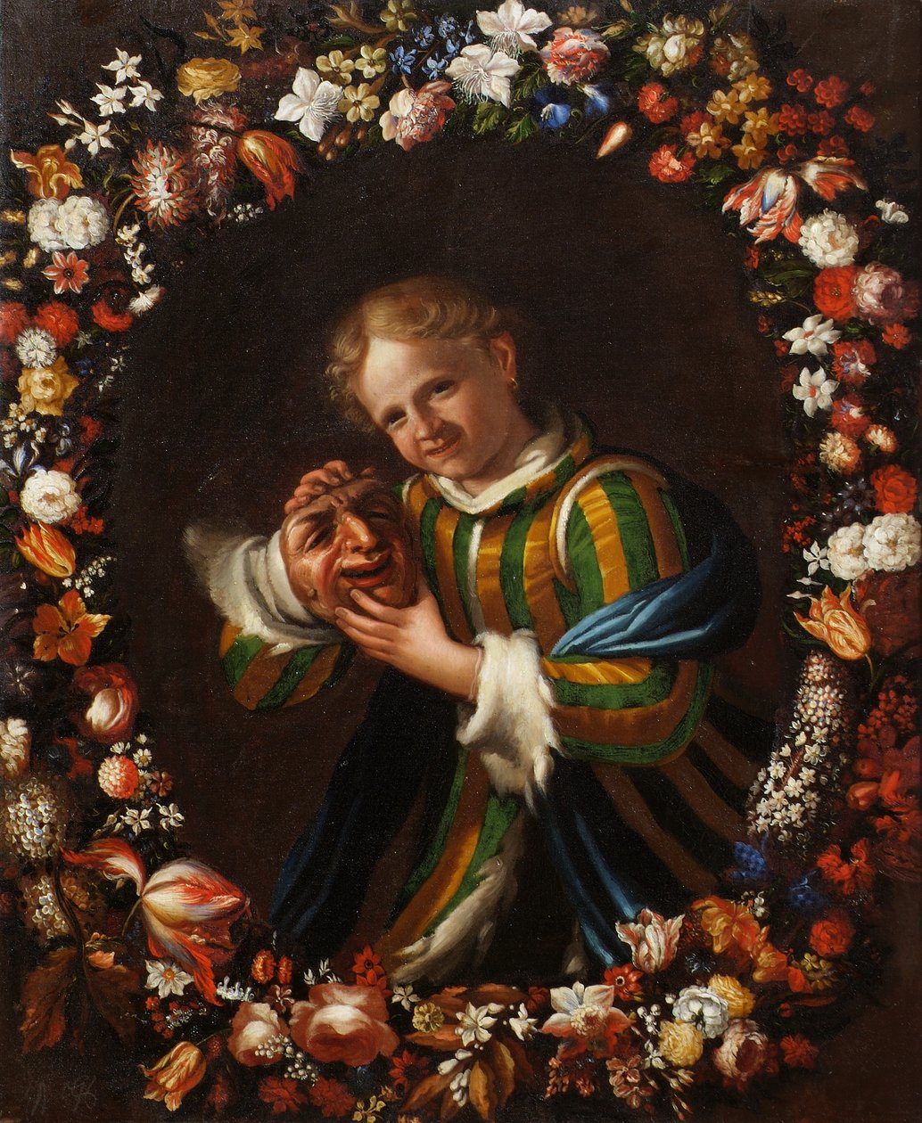 Criança com larvas em grinalda floral de Franz von Margety