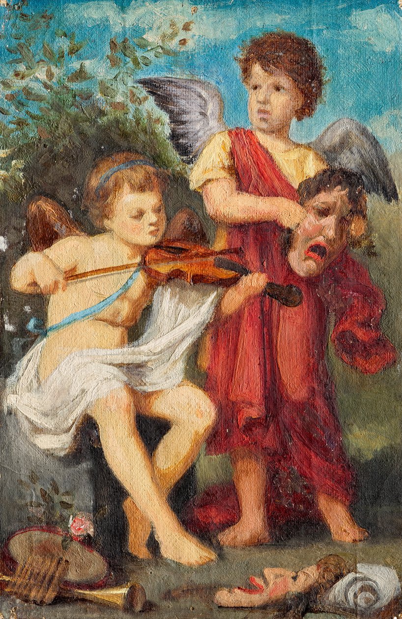 Putti a fazer música com máscaras de Franz von Matsch