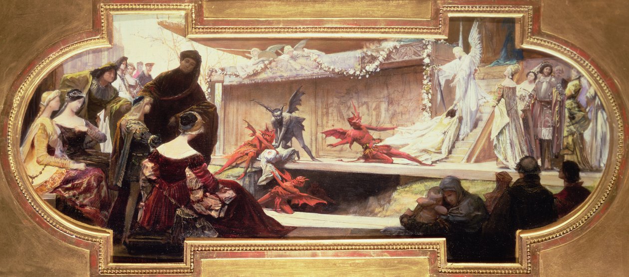 Esboço para uma pintura de teto representando uma cena de uma série sobre a história do teatro de Franz von Matsch