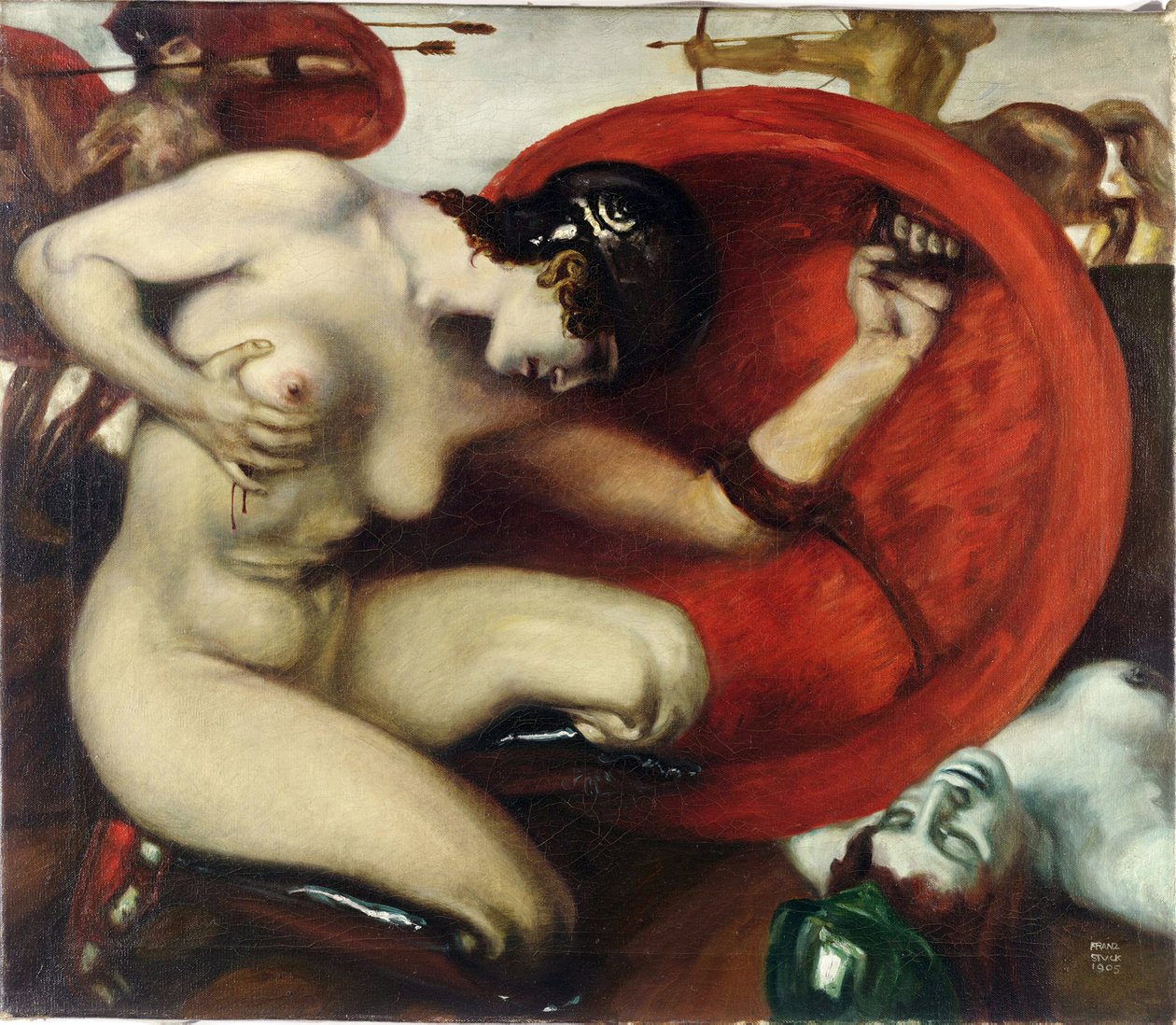 Amazone blessee - Wounded Amazon par Stuck, Franz, Ritter von (1863-1928). Óleo sobre tela, tamanho : 62,8x72,7 de Franz von Stuck
