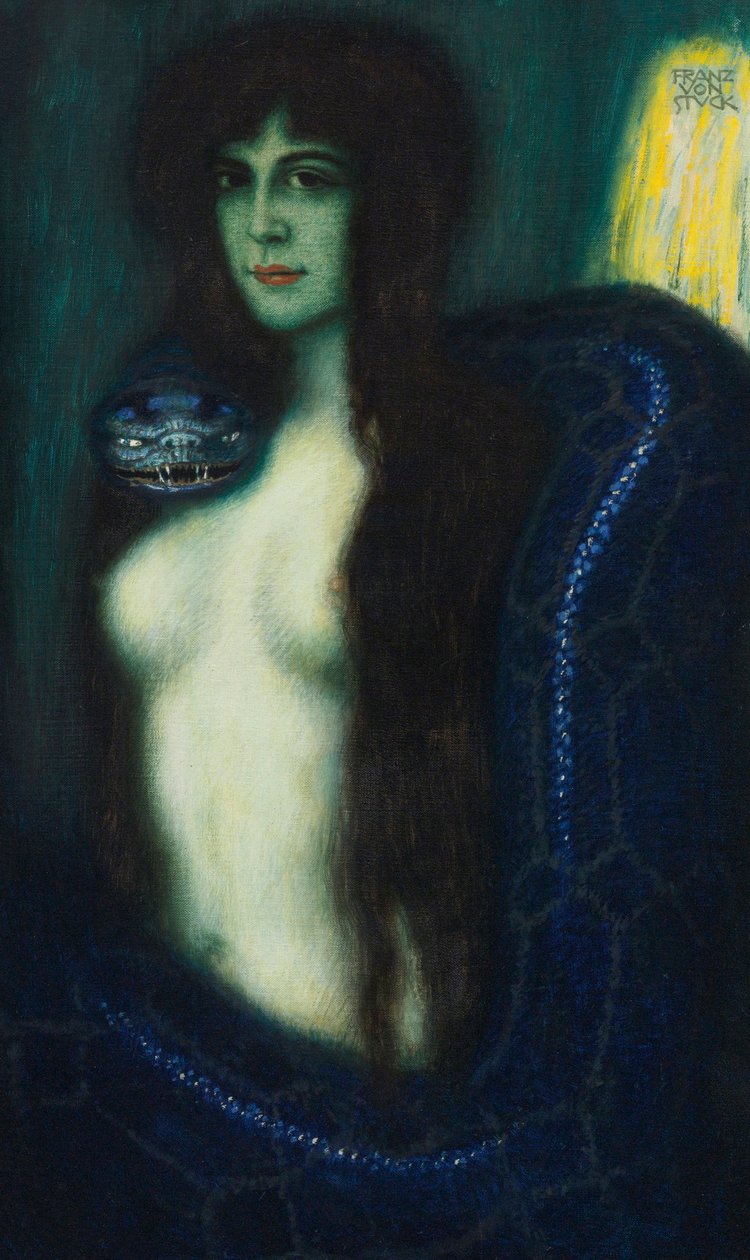 Le peche - The Sin par Stuck, Franz, Ritter von (1863-1928). Óleo sobre tela, tamanho : 90,2x53,3, , Colecção Privada de Franz von Stuck