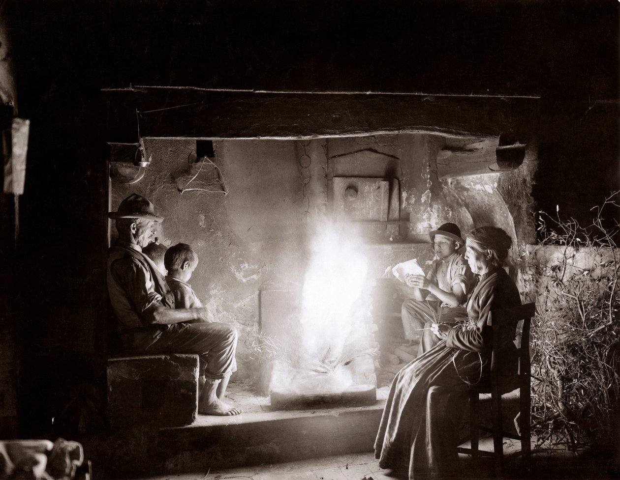 Família de camponeses perto de Florença, c.1900 (placa de vidro) de Fratelli Alinari Fratelli Alinari