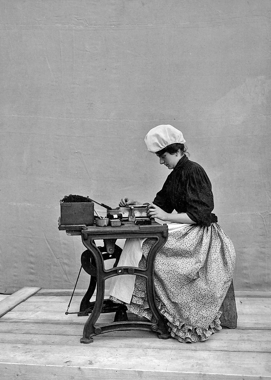 Trabalhador no fabricante de tabaco de Florença, 1901 (placa de vidro) de Fratelli Alinari Fratelli Alinari