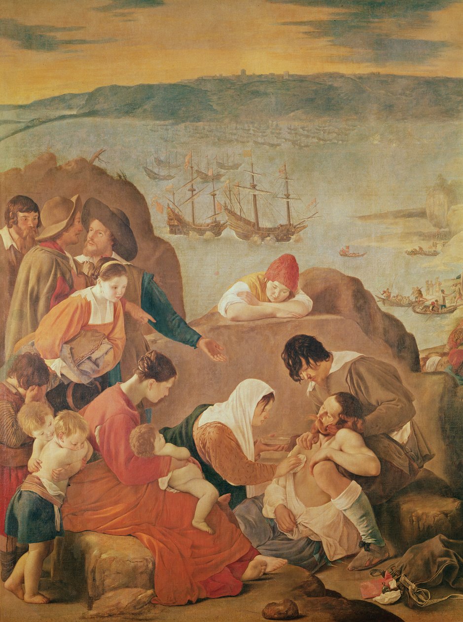 Cuidado das mulheres após a batalha na reconquista da Baía de San Salvador, Brasil de Juan Bautista Maíno