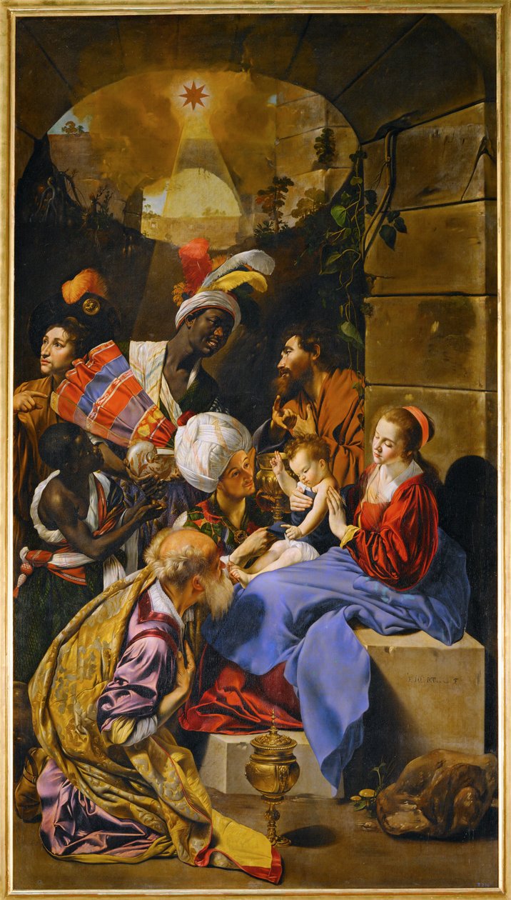 A Adoração dos Reis Magos ... (pintura sobre tela) de Fray Juan Batista Maino or Mayno