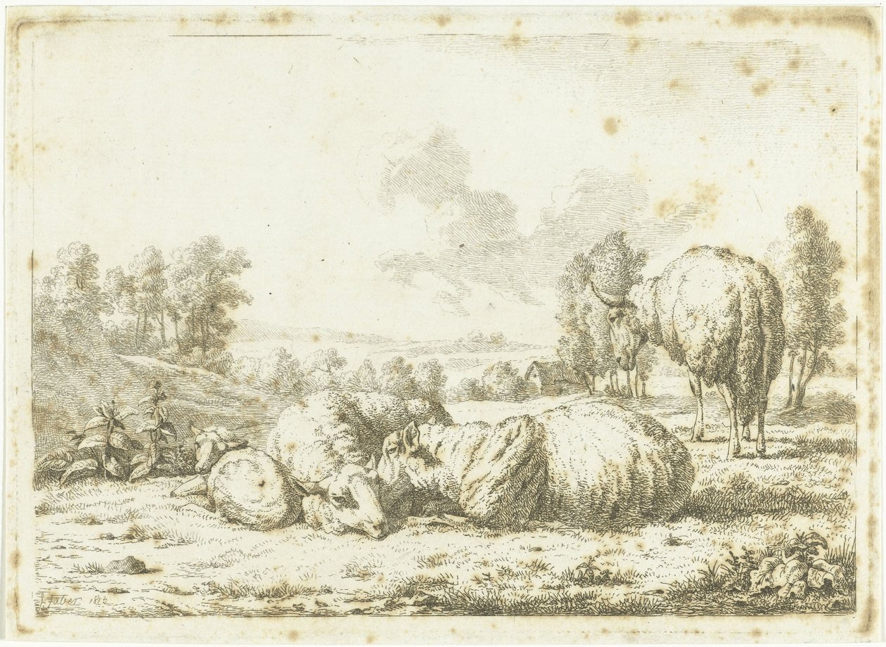 Paisagem com três ovelhas e um cordeiro de Frédéric Théodore Faber