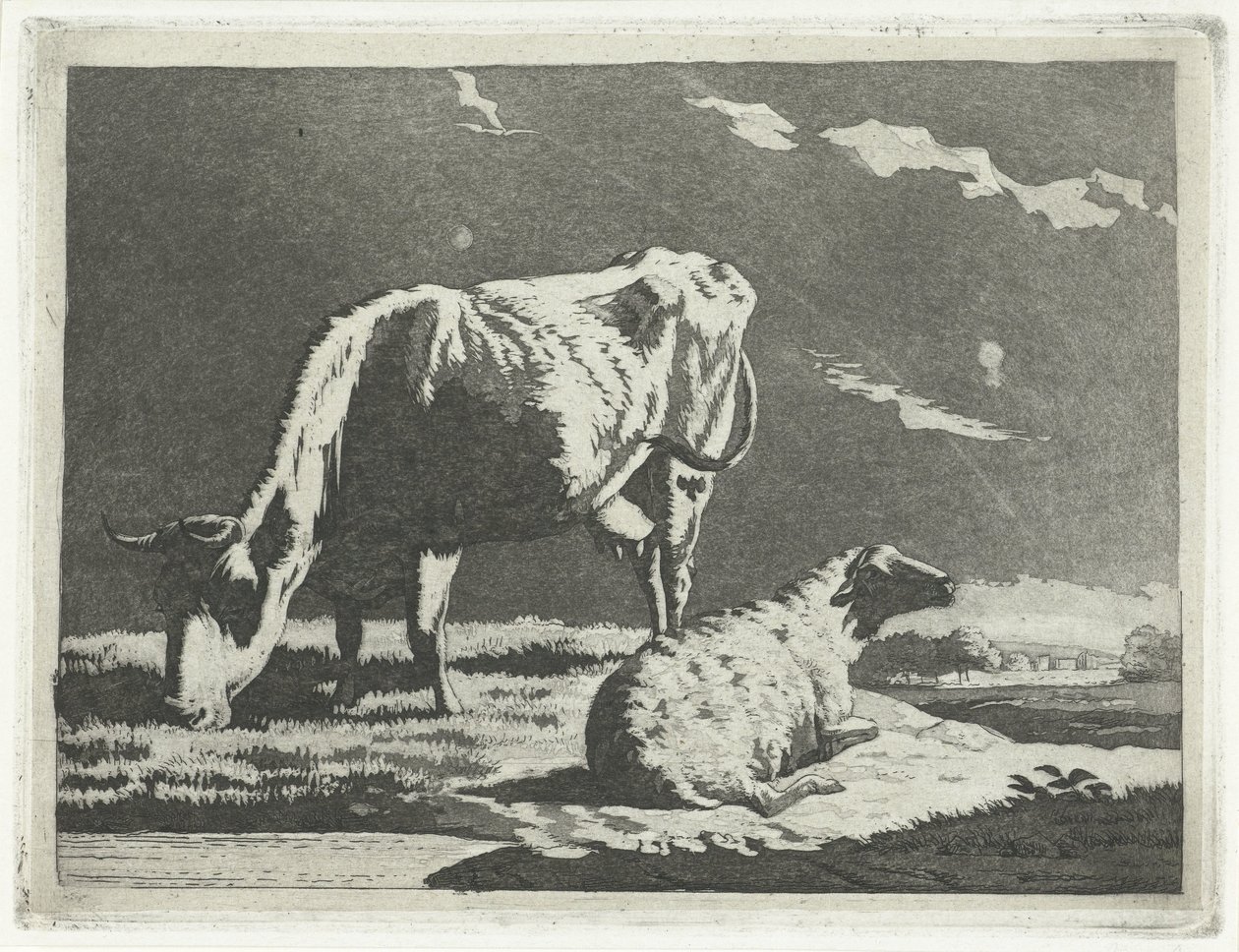 Paisagem com vaca e ovelha de Frédéric Théodore Faber