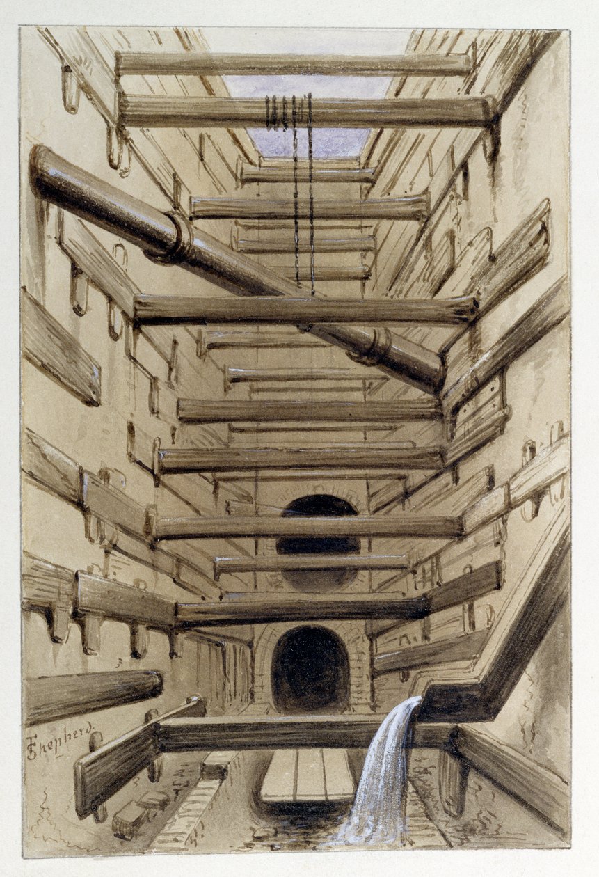 Interior, de, rua frota, esgoto, 1845 de Frederick Shepherd