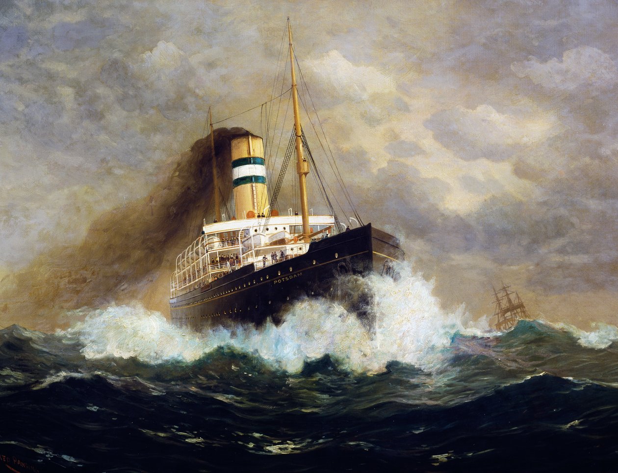 Navio de passageiros de Potsdam por Fred Pansing (1844-1912), óleo sobre tela, século XX de Fred Pansing