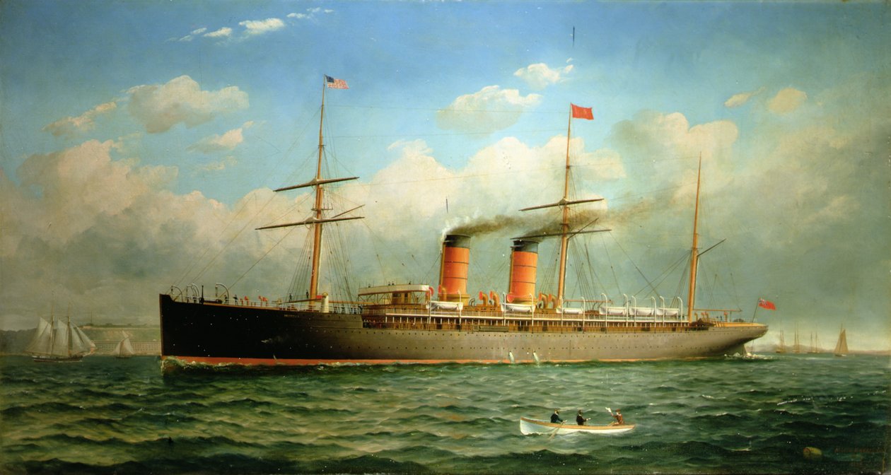 O Cunard Liner R.M.S. Umbria fora de Brooklyn Heights, no East River, Nova York de Fred Pansing