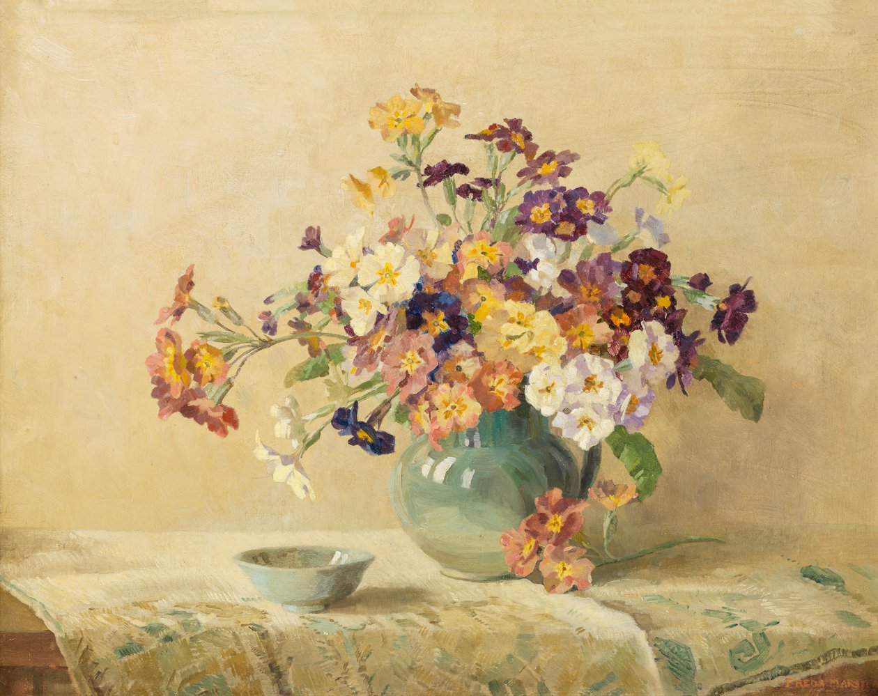 Flores de Primavera (Óleo sobre tela colocado a bordo) de Freda Marston