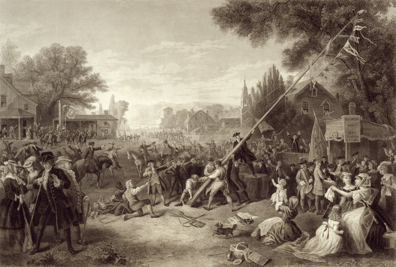 Levantando o Pólo da Liberdade, 1776, gravado por John C. McRae, 1875 de Frederic A. Chapman