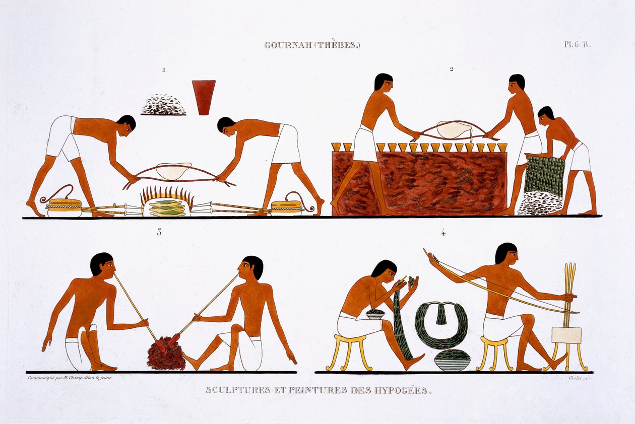 Oficina de joalharia e metal, de um registo raro de frescos de Tebas, gravou 1819-1822 na sua segunda visita ao Egipto por Frederic Cailliaud (1787-1869), 1819, cor litho de Frederic Cailliaud