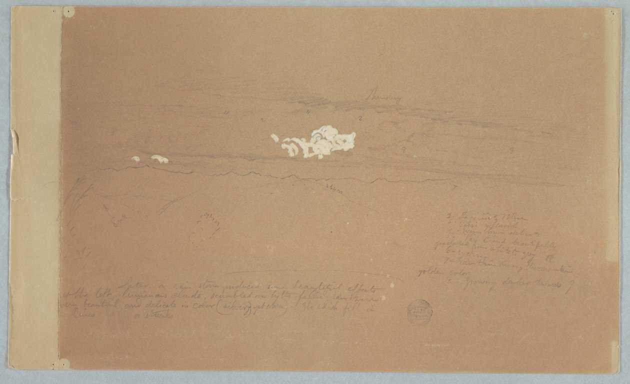 Desenho, céu nublado sobre a paisagem montanhosa, possivelmente 1857 de Frederic Edwin Church
