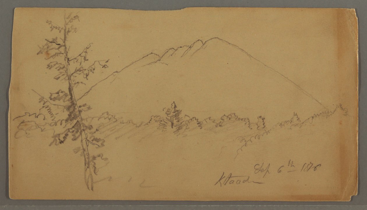 Desenho, MT Katahdin, bosques, árvore em primeiro plano de Frederic Edwin Church