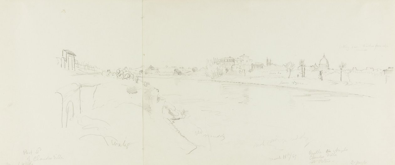 Desenhando. Esboços de Roma. A. St. Peters e o Vaticano Place mostrado do nordeste. B, C. de Frederic Edwin Church