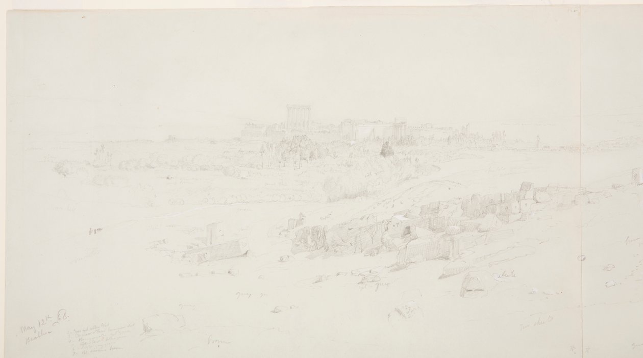 Desenho, Templos na Manhã, Baalbek, 12 de maio de 1868 de Frederic Edwin Church