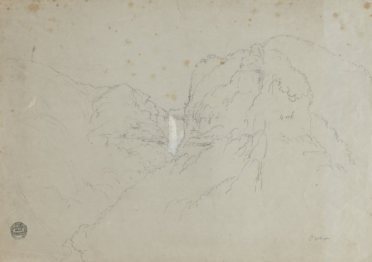 Desenhando. uma. Esboço. Tequendama Ralls perto de Bogotá, Colômbia. b. Vista de cordilheiras distantes. de Frederic Edwin Church