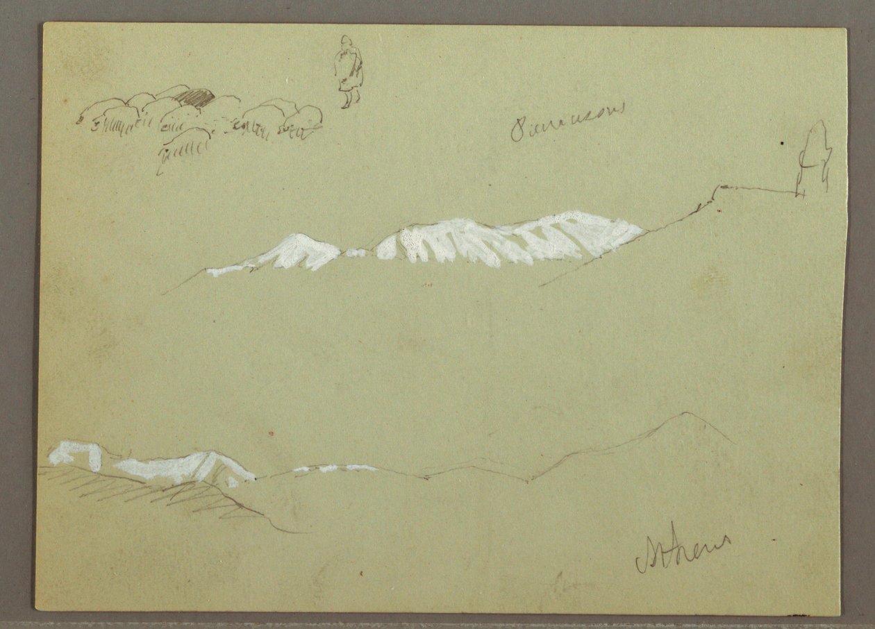 Rebanho de sheelp e pastor, montanhas cobertas de neve de Frederic Edwin Church