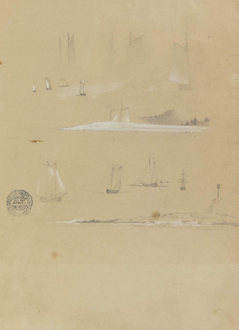 Estudos de Navios à Vela e Paisagens Costeiras de Frederic Edwin Church