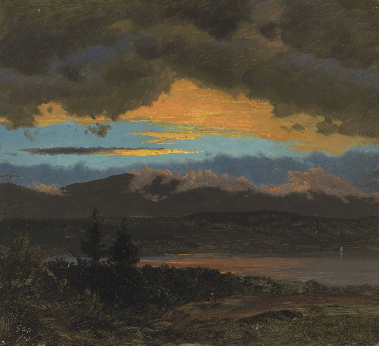 Pôr do sol, através, a, vale hudson, nova iorque de Frederic Edwin Church