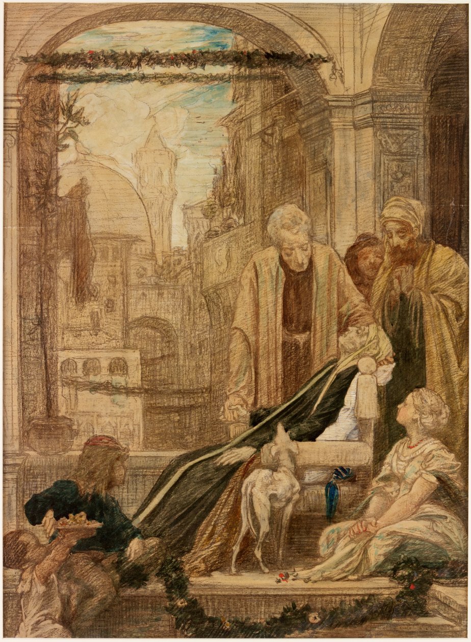 Estudo para &39;A Morte de Brunelleschi&39; (giz e wc no papel) de Frederic Leighton