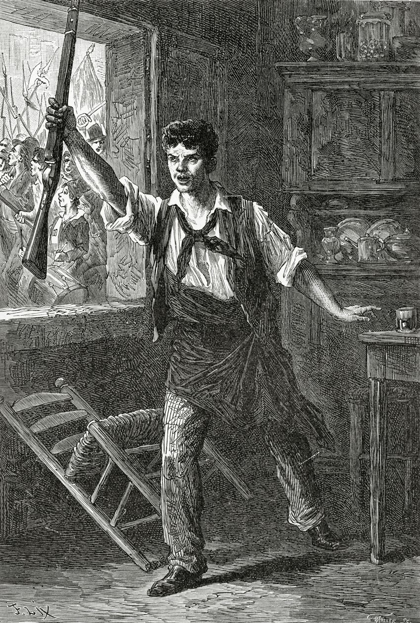 O faubourg parisiense, século XIX (gravura bw) de Frederic Theodore Lix