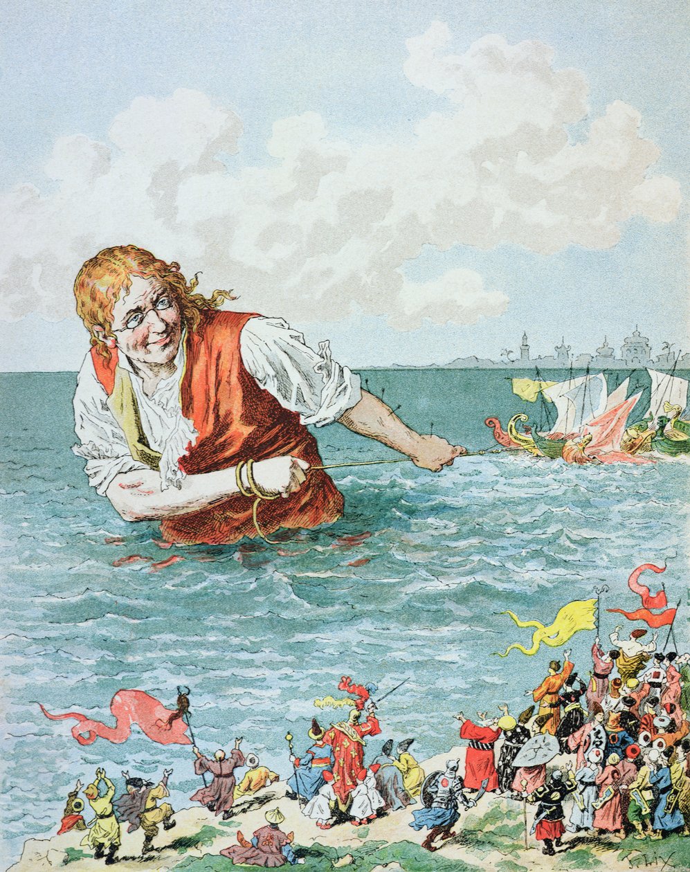 &39;Então levando a minha captura, cheguei logo no porto imperial ...&39;, ilustração de &39;The Travels of Gulliver&39; por Jonathan Swift (1667-1745) de Frederic Theodore Lix