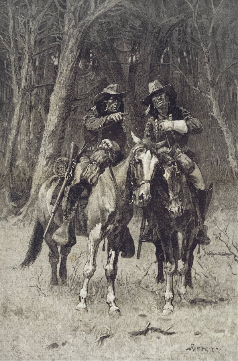 Cheyenne Scouts, patrulhando a grande madeira do norte canadense, Oklahoma de Frederic Remington