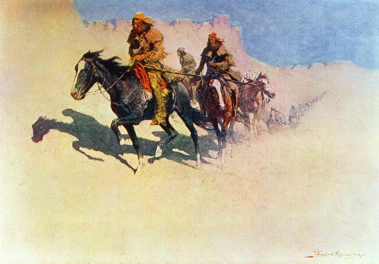 Jedediah Smith fazendo o seu caminho através do deserto de Green River para os assentamentos espanhóis em San Diego, de &39;The Great Explorers&39;, 1906 de Frederic Remington
