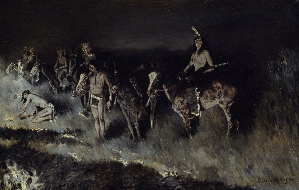 O fogo da grama (Backfiring), 1908 de Frederic Remington
