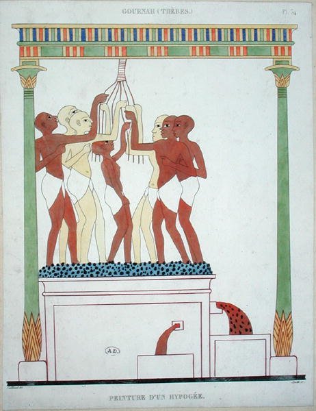 Uvas para prensar, cópia de uma pintura de Tebas, gravada por Smith (cor litho) de Frederic (after) Cailliaud