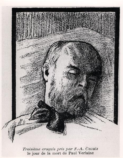 Esboço de Paul Verlaine no seu leito de morte, de "La Plume". de Frederic Auguste Cazals