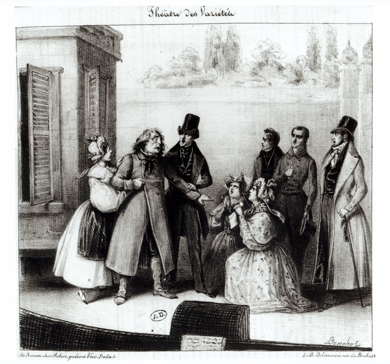 Apresentação de &39;Le Pere Goriot&39; de Honore Balzac (1799-1850) no Theatre des Varietes, c.1840 de Frederic Bouchot