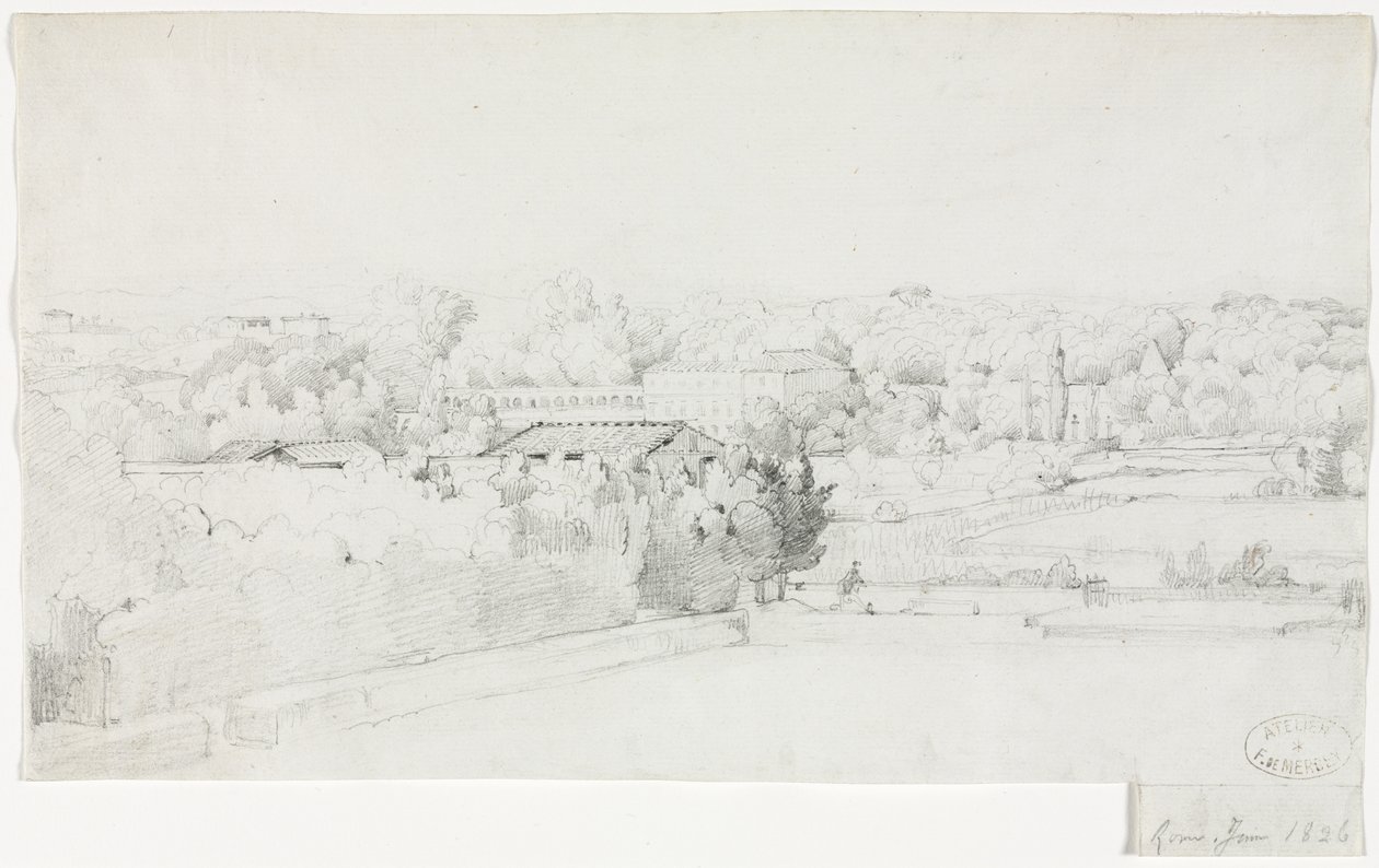 Vista da Villa Borghese e sua Orangerie da Villa Medici, 1826. de Frederic Bourgeois de Mercey