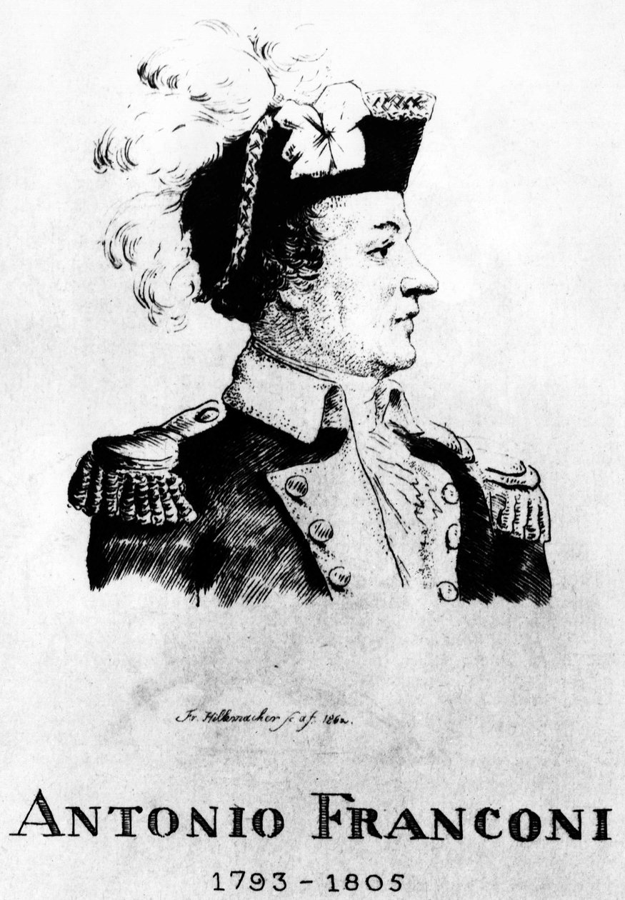 Circo: Eau forte de Frédéric Hillemacher, retrato de Antonio Franconi (1793-1805) - em "The Franconi Circus". de Frederic Desire Hillemacher